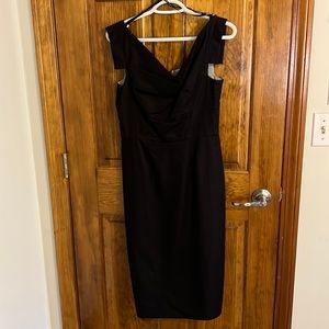 Maggie London dark denim dress with asymmetrical front detail